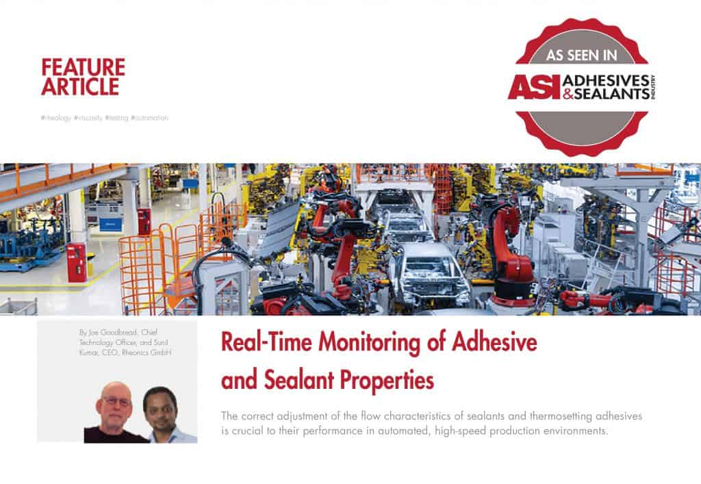 ASI Magazine features Rheonics’ inline viscometer and CureTrack technology for real-time monitoring of adhesives and sealant properties