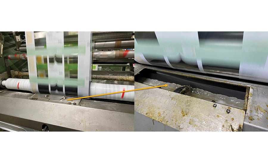 Adhesive reservoir in a high-speed laminating machine