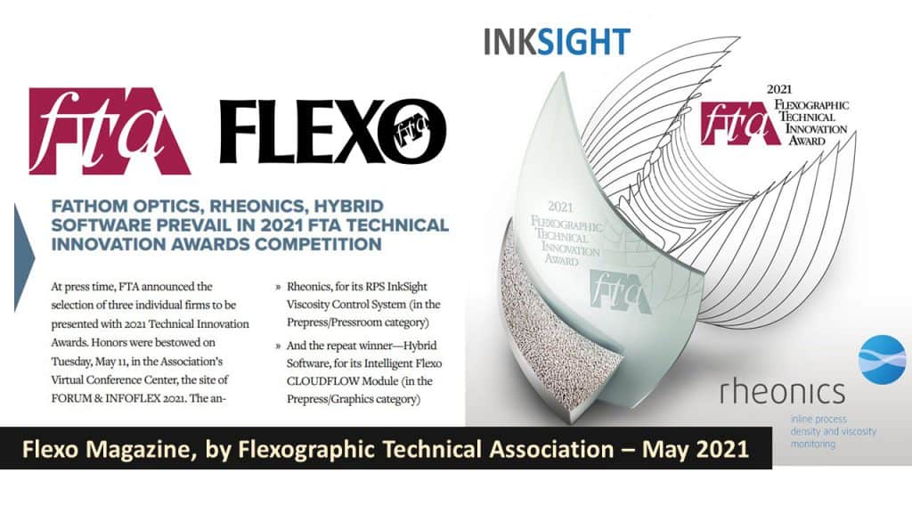 FTA Flexo Magazine May 2021 features Rheonics – “RHEONICS PREVAILS IN 2021 FTA TECHNICAL INNOVATION AWARDS COMPETITION”