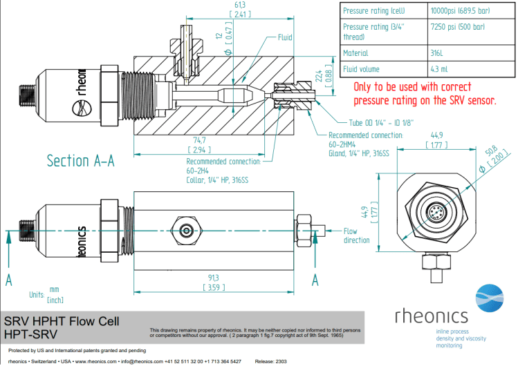 Rheonics HPT-SRV customer drawing