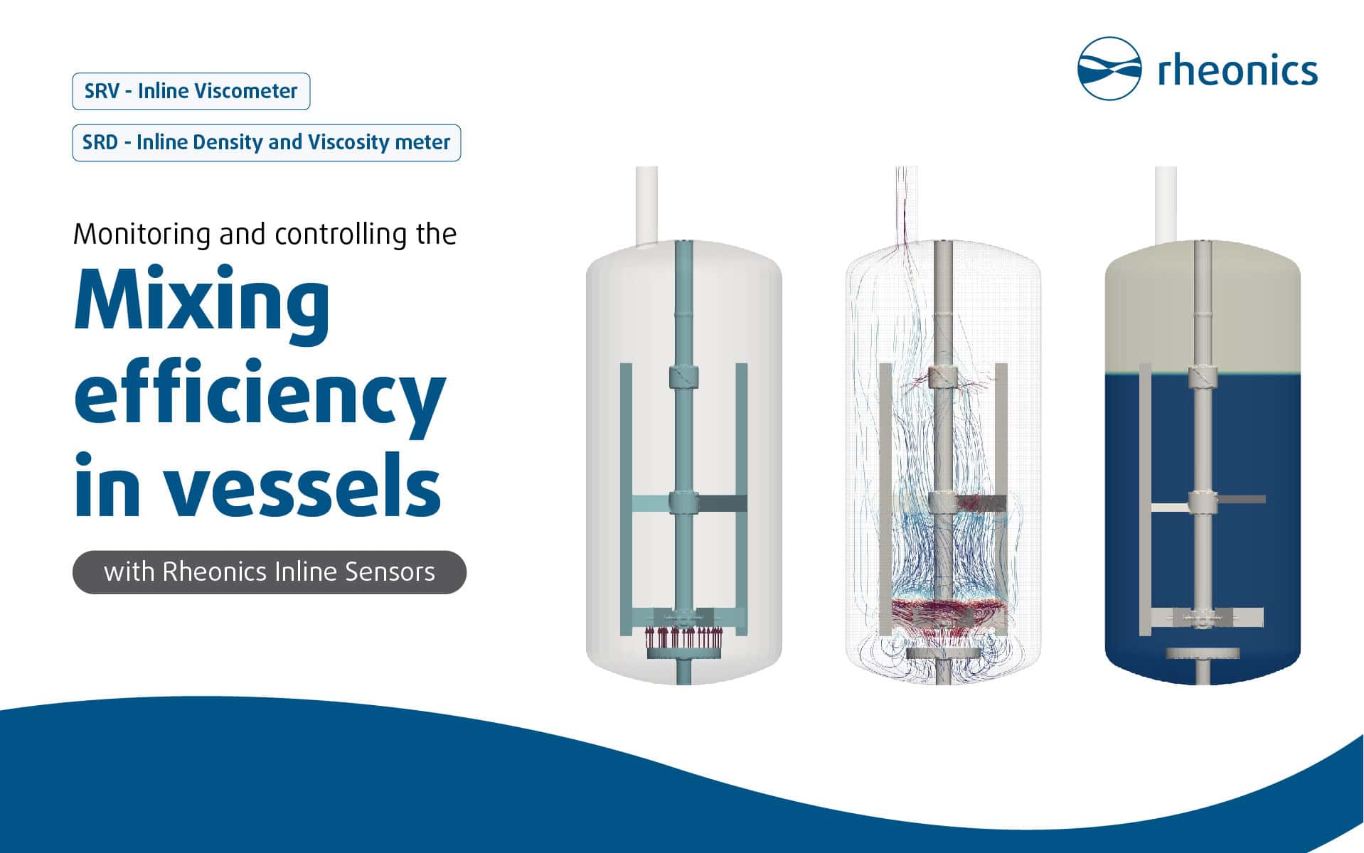 Inline monitoring of mixing efficiency in vessel tank with shaft and mixers using Rheonics inline viscosity and density meter