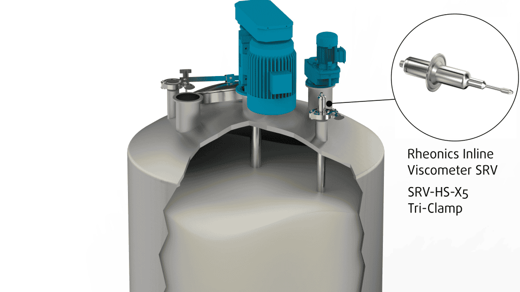Rheonics SRV Inline Viscometer installed in mixing tank for mayonnaise