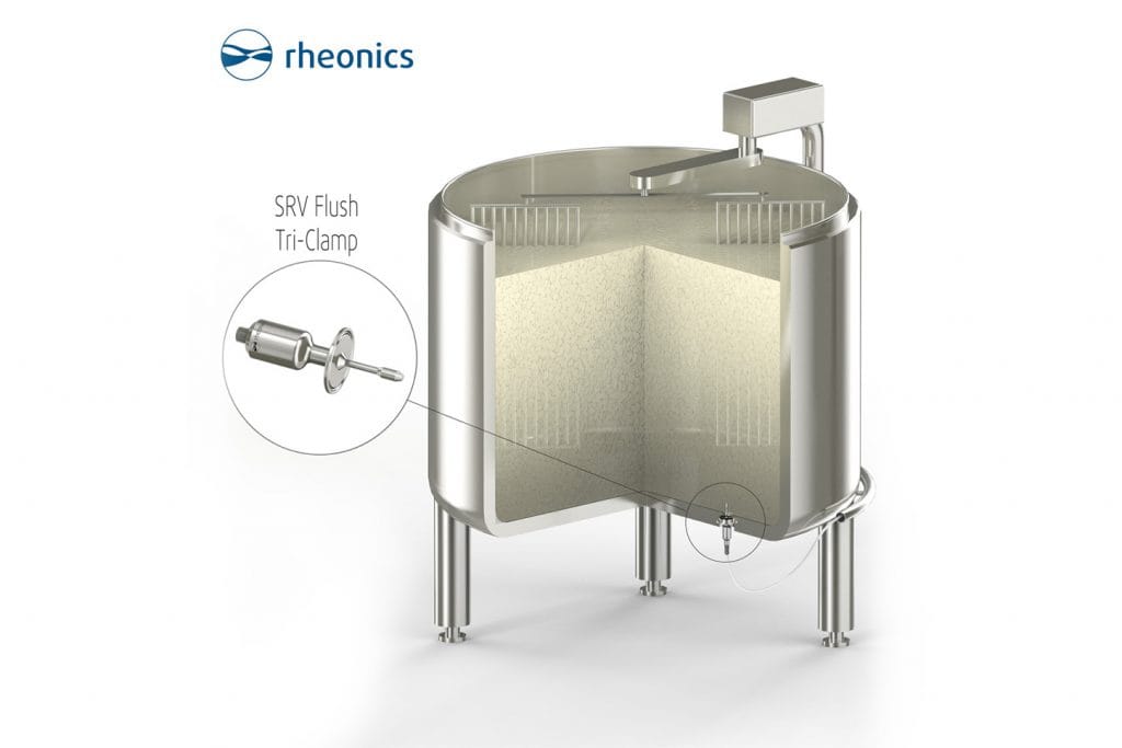 SRV viscometer flush probe with Tri-Clamp installed in a Coagutrack Tank