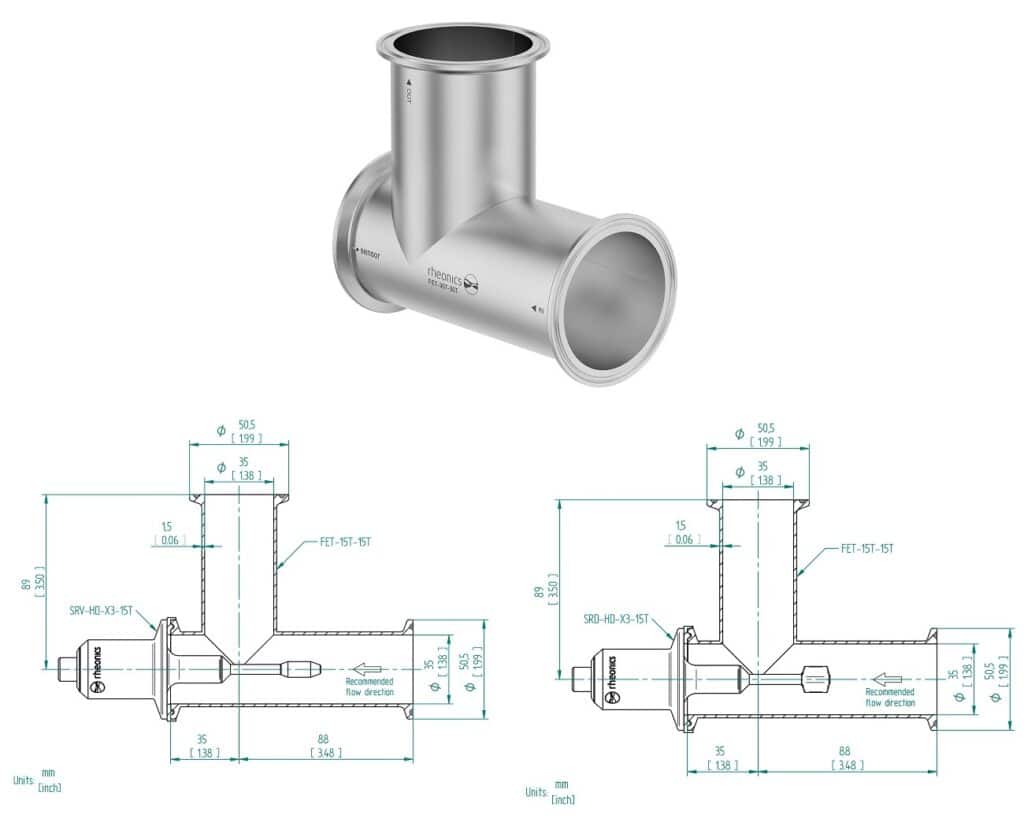 Figure 15 - FET-15T, hygienic 1.5” Tri-Clamp elbow tee