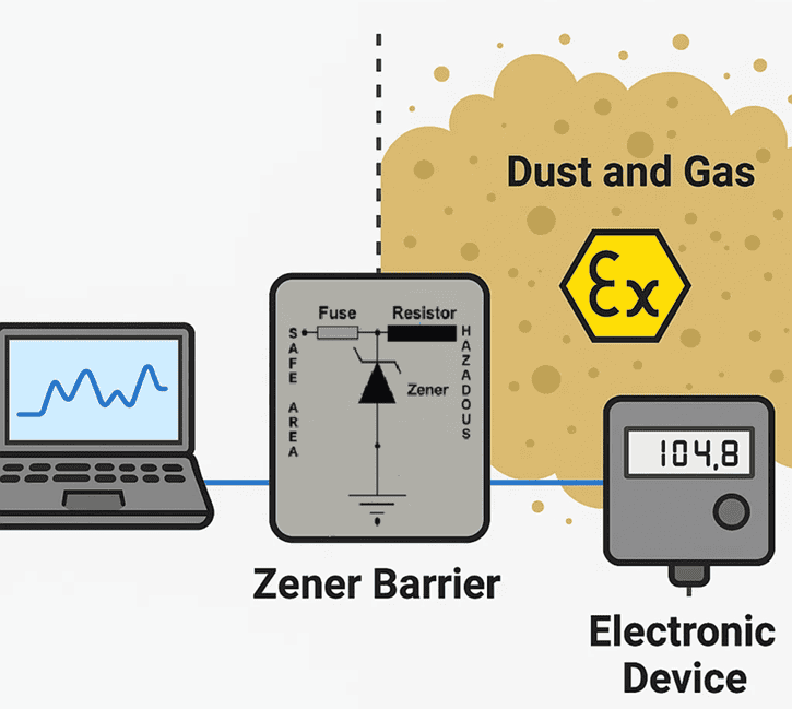Figure 1. Intrinsically safe system with Zener barriers.