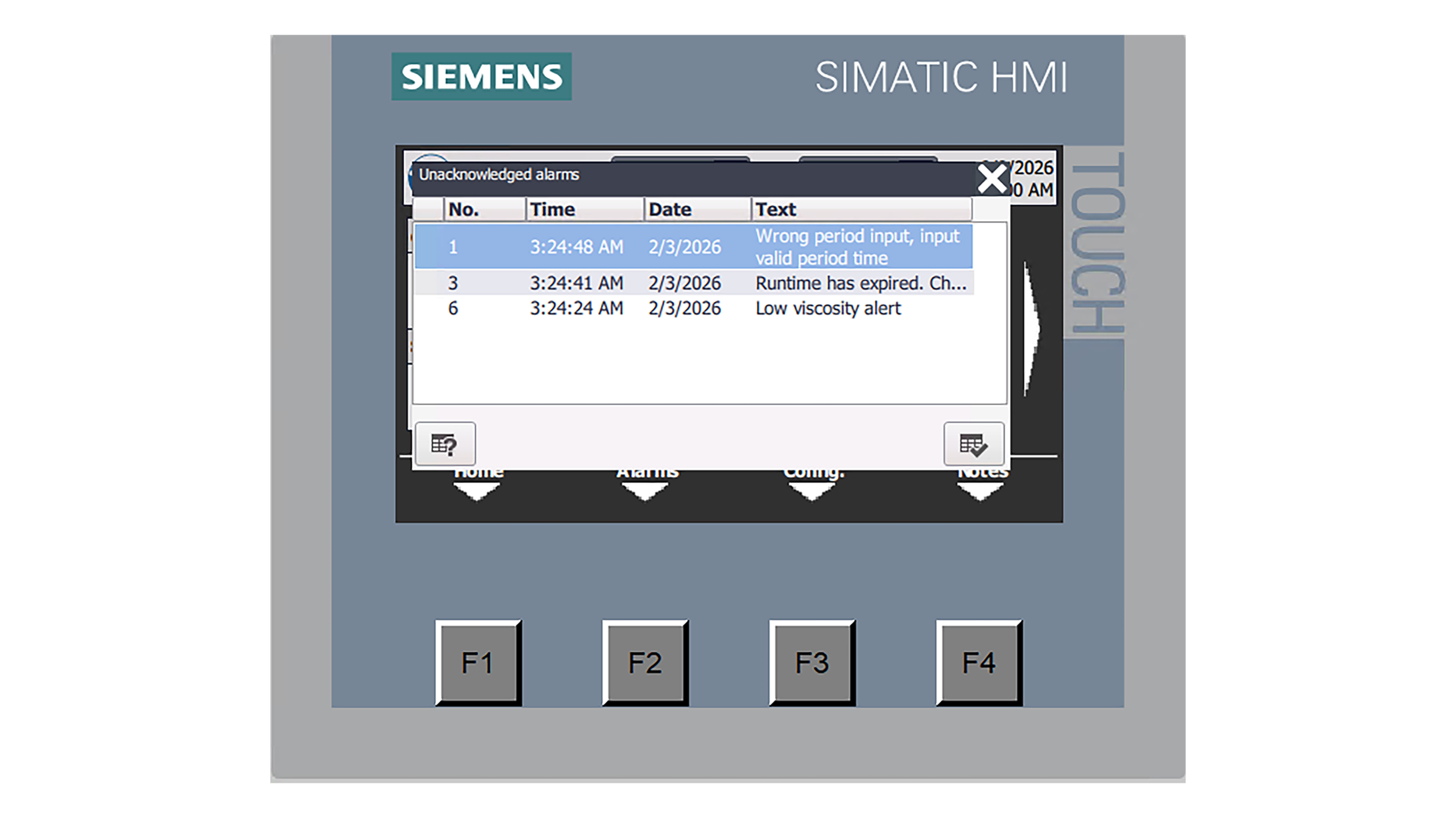 alarm screen