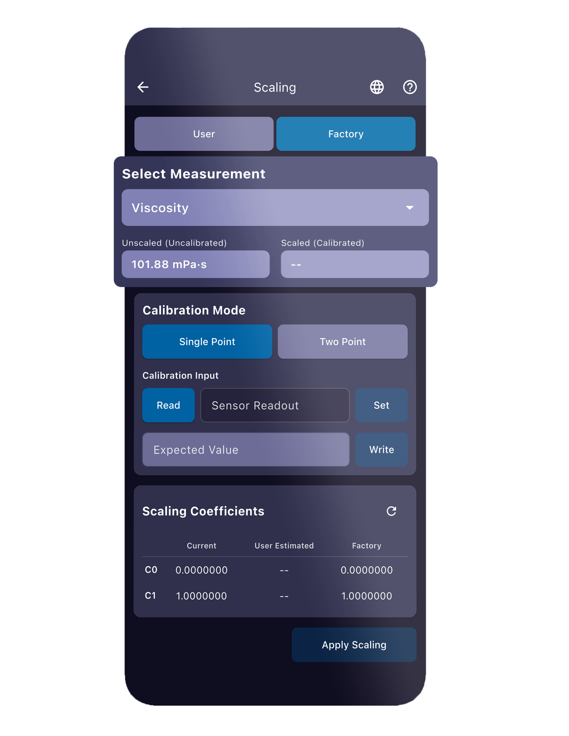 scaling screen of sensor view app